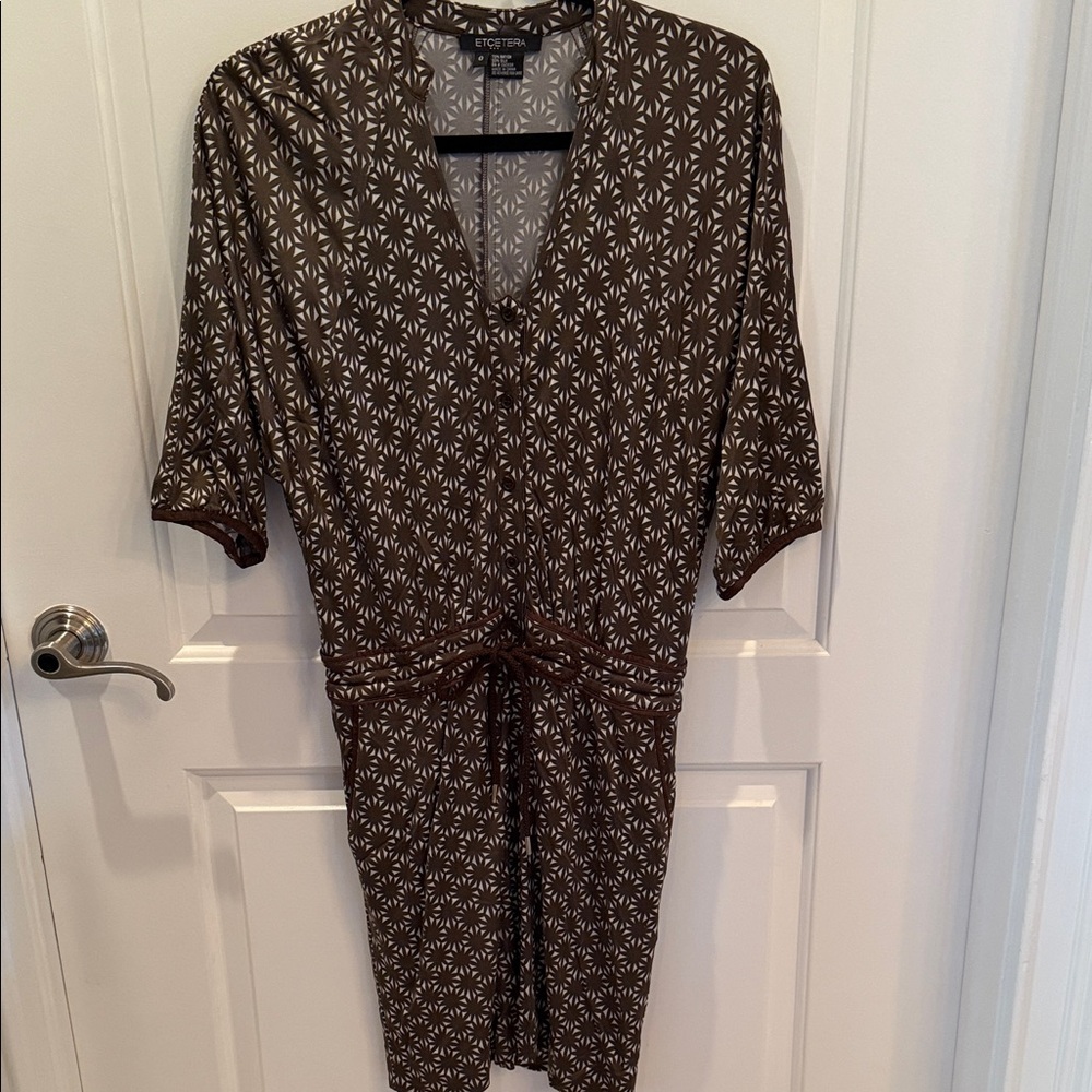 Etcetera Geometric Brown Dress with Tie Waist